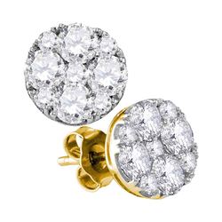1 & 7/8 CTW Round Diamond Cluster Earrings 10kt Yellow Gold - REF-197F9M