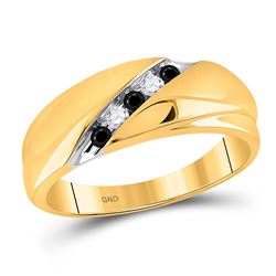 1/5 CTW Mens Round Black Color Enhanced Diamond Wedding Ring 10kt Yellow Gold - REF-19M2A