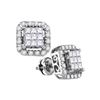 Image 1 : 1 CTW Princess Diamond Square Frame Cluster Stud Earrings 14kt White Gold - REF-83R9H