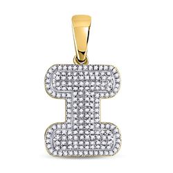 1/2 CTW Mens Round Diamond Letter I Bubble Initial Charm Pendant 10kt Yellow Gold - REF-30N3Y