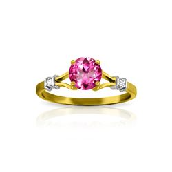 Genuine 1.02 ctw Pink Topaz & Diamond Ring 14KT Yellow Gold - REF-28N5R