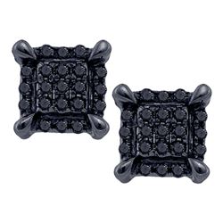 1/20 CTW Mens Round Black Color Enhanced Diamond Square Earrings 10kt White Gold - REF-8X4T