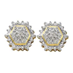 1/10 CTW Round Diamond Hexagon Geometric Cluster Earrings 10kt Yellow Gold - REF-24R3H