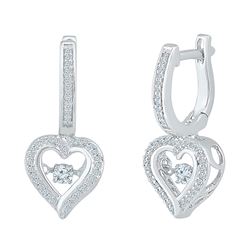 1/4 CTW Round Diamond Heart Dangle Hoop Earrings 10kt White Gold - REF-30X3T