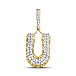 1 & 1/4 CTW Mens Round Diamond U Letter Charm Pendant 10kt Yellow Gold - REF-69R6H