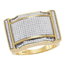 3/4 CTW Mens Round Diamond Arched Rectangle Cluster Ring 10kt Yellow Gold - REF-65R9H