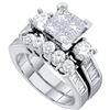 Image 1 : 2 CTW Princess Diamond Cluster Bridal Wedding Engagement Ring 14kt White Gold - REF-203F9M