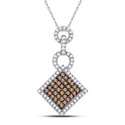 1/3 CTW Round Brown Diamond Diagonal Square Pendant 10kt White Gold - REF-11M9A