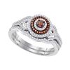 Image 1 : 1/2 CTW Round Red Color Enhanced Diamond Bridal Wedding Ring 10kt White Gold - REF-35X9T
