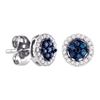 Image 1 : 1/4 CTW Round Blue Color Enhanced Diamond Cluster Stud Screwback Earrings 14kt White Gold - REF-18M3