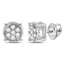 1/10 CTW Round Diamond Flower Cluster Earrings 10kt White Gold - REF-8K4R