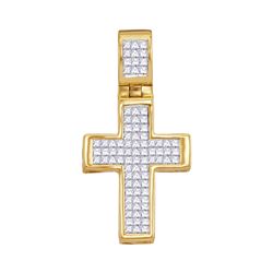 5/8 CTW Princess Diamond Roman Cross Religious Pendant 10kt Yellow Gold - REF-26T3K