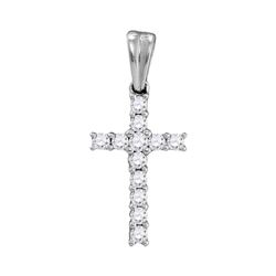 1/4 CTW Round Diamond Cross Religious Pendant 10kt White Gold - REF-10H8W