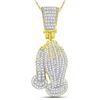 Image 1 : 3/8 CTW Mens Round Diamond Praying Hands Faith Charm Pendant 10kt Yellow Gold - REF-30W3F