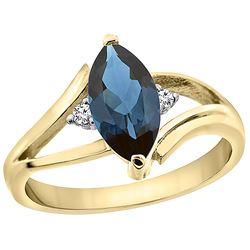 1.24 CTW London Blue Topaz & Diamond Ring 14K Yellow Gold - REF-31K4W