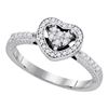 Image 1 : 1/4 CTW Round Diamond Simple Heart Halo Ring 10kt White Gold - REF-20R3H