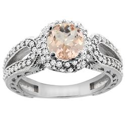 1.20 CTW Morganite & Diamond Ring 14K White Gold - REF-89A7X