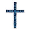 Image 1 : 1/6 CTW Round Blue Color Enhanced Diamond Small Cross Pendant 10kt White Gold - REF-5M9A