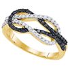 Image 1 : 1/2 CTW Round Black Color Enhanced Diamond Double Linked Knot Ring 10kt Yellow Gold - REF-24R3H