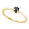 Image 1 : 1/4 CTW Round Black Color Enhanced Diamond Solitaire Bridal Wedding Ring 10kt Yellow Gold - REF-7M8A