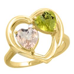 1.91 CTW Diamond, Morganite & Lemon Quartz Ring 14K Yellow Gold - REF-36F3N