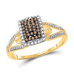 1/5 CTW Round Brown Diamond Cluster Ring 10kt Yellow Gold - REF-14Y4X