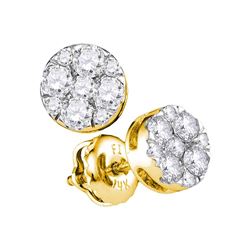 1/2 CTW Round Diamond Flower Cluster Stud Earrings 14kt Yellow Gold - REF-38F4M