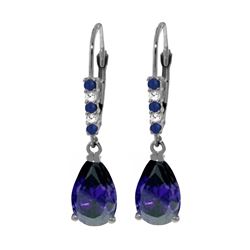 Genuine 3.18 ctw Sapphire & Diamond Earrings 14KT White Gold - REF-47T2A