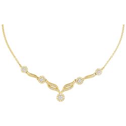 1 CTW Princess Diamond Cluster Luxury 18" Necklace 14kt Yellow Gold - REF-126N3Y