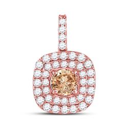 1 CTW Round Brown Diamond Halo Solitaire Pendant 14kt Rose Gold - REF-71X9T