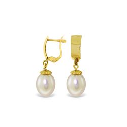 Genuine 8 ctw Pearl Earrings 14KT Yellow Gold - REF-21M2T