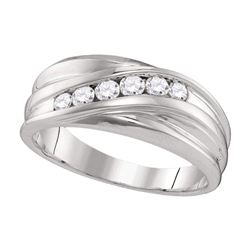 1/3 CTW Mens Round Diamond Wedding Ring 10kt White Gold - REF-39R5H