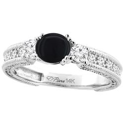 1.19 CTW Onyx & Diamond Ring 14K White Gold - REF-84W7F