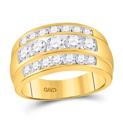 2 & 1/3 CTW Mens Round Diamond Triple Row Ring 14kt Yellow Gold - REF-239R9H