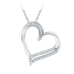 1/6 CTW Round Diamond Heart Pendant 10kt White Gold - REF-15N5Y