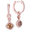 Image 1 : 1/2 CTW Round Brown Diamond Hoop Square Dangle Earrings 14kt Rose Gold - REF-47Y9X