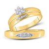 Image 1 : 1/12 CTW His & Hers Round Diamond Cluster Matching Bridal Wedding Ring 10kt Yellow Gold - REF-18T3K