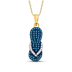 1/3 CTW Round Blue Color Enhanced Diamond Flip Flop Sandal Pendant 10kt Yellow Gold - REF-11W9F