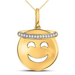 1/20 CTW Round Diamond Smiley Face Halo Emoji Pendant 10kt Yellow Gold - REF-10A8N