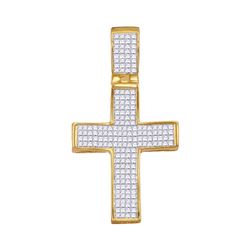 1 & 1/2 CTW Mens Princess Diamond Cross Charm Pendant 10kt Yellow Gold - REF-47A9N