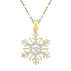 1/6 CTW Round Diamond Snowflake Winter Cluster Pendant 10kt Yellow Gold - REF-18H3W