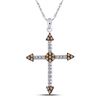 1/6 CTW Round Brown Diamond Cross Beaded Pendant 10kt White Gold - REF-9A6N