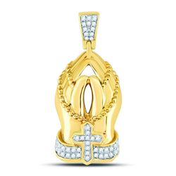 1/4 CTW Mens Round Diamond Praying Hands Rosary Charm Pendant 10kt Yellow Gold - REF-30R3H