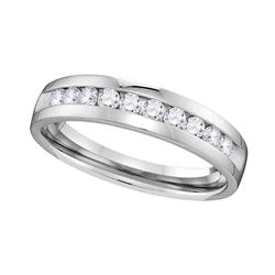1/2 CTW Mens Round Diamond Wedding Single Row Ring 14kt White Gold - REF-63N3Y