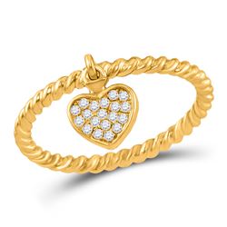 1/10 CTW Round Diamond Heart Dangle Stackable Ring 10kt Yellow Gold - REF-15M5A
