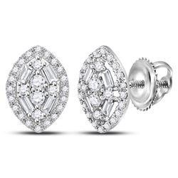 1/3 CTW Round Baguette Diamond Oval Cluster Earrings 14kt White Gold - REF-19X2T