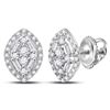 Image 1 : 1/3 CTW Round Baguette Diamond Oval Cluster Earrings 14kt White Gold - REF-19X2T