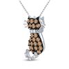 Image 2 : 1/3 CTW Round Brown Diamond Kitty Cat Animal Pendant 10kt White Gold - REF-11T9K