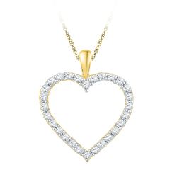 1/4 CTW Round Diamond Heart Outline Pendant 10kt Yellow Gold - REF-16K8R