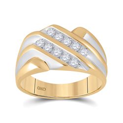 1/2 CTW Mens Round Diamond Double Row Ring 10kt Yellow Gold - REF-35A9N